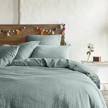 Housse de couette unie gaze coton vert 140x200cm Essix