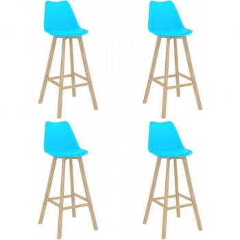 VidaXL 4 Barkrukken Blauw Massief Beukenhout en PP
