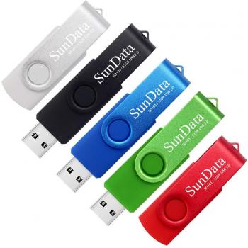 SunData 5er Pack 32GB USB-Sticks USB 2.0 mit drehbarem Metallgehäuse