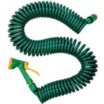 Pro Series 50ft (15m) Coil Garden Hose Pipe and Adjustable Spray Nozzle Combo