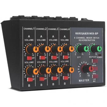 Digitales Audio-Mischpult, tragbar, 8-Kanäle, mit Hall-Effekt und Mikrofon-Accessoires