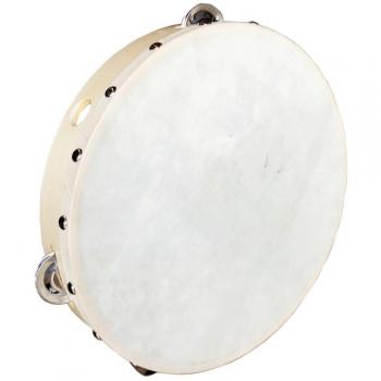 A-Star 10 inch Handheld Headed Tambourine, Traditional Single Jingle Bell Row, Natural Head, Educational Musical Instrument