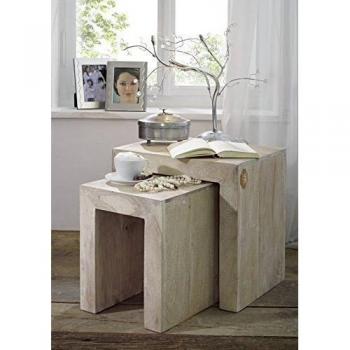 Akazie Beistelltisch in Weiß (Naturstein‑Optik) 45×35×45 cm – Modell #12