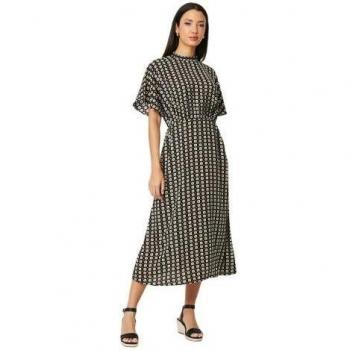 Sophisticated High‑Neck Geometric Dress – Black, UK 10