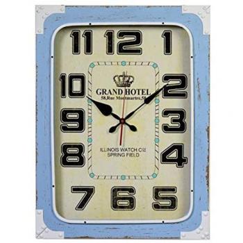 Orologio Rettangolare Grand Hotel in Legno e Metallo Azzurro Cm 45x7h60