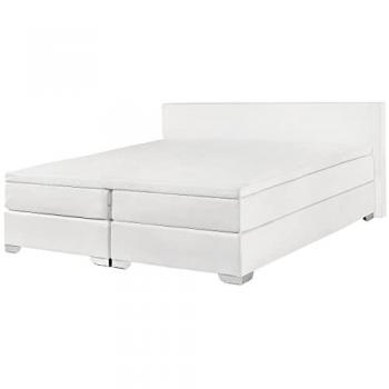 Super King Size Faux Leather Bed 6ft White with Pocket Spring Mattress