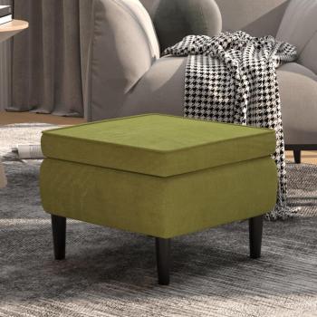Tabouret d’intérieur vert clair velours, pieds en bois – salle de séjour