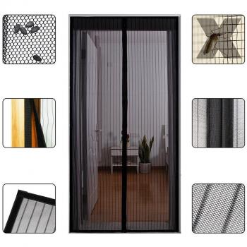 Couvre-porte moustiquaire noir 90x210 cm, double couche magnétique