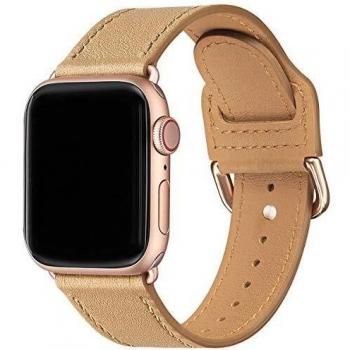 SUNFWR Thin Genuine Leather Strap for Apple Watch 38mm 40mm 42mm 44mm