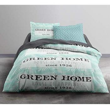 Housse de Couette 240x260 + 2 Taies d’Oreiller 100% Coton, COTON-57 Fils, Gris/Bleu