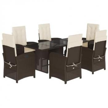 Pack extérieur “Rotin Nature” – table + 6 chaises + 1 chaise ergonomique + 7 coussins en tissu résistant aux intempéries
