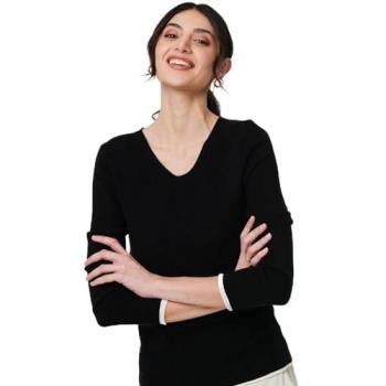 Izabel London Womenswear: Red V‑Neck Knit with Contrast Trim, 12 S