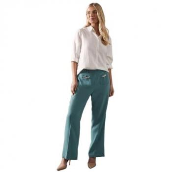 Wallis Women's Mini Patch Pocket Wide Trousers in Aqua