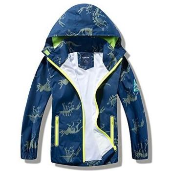 HZXVic Imperméable enfant garçon et fille, veste extérieure avec capuche, coupe-vent 3-7 ans (Dinosaure marine-4-5 ans)