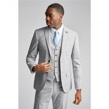 Slim Fit Taupe Blue Check Men's Suit Jacket
