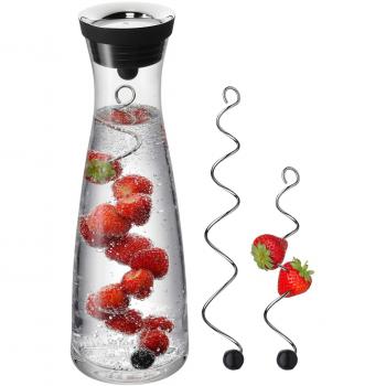 WMF Wasserkaraffe 1 l – Glaskaraffe, Deckel Ø 8,8 cm, 2 Fruchtspieße, 3‑teilig Set