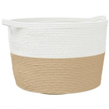 Vidaxl Cotton Laundry Basket Beige and White Ø60x36 cm