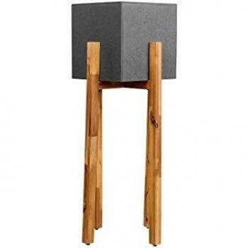 Maceta Drimos de cemento gris claro con base de madera