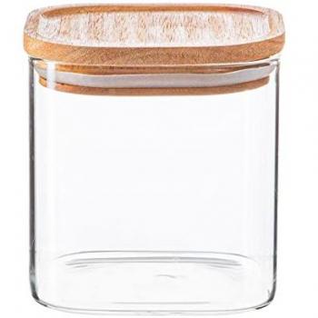 Square Glass Food Storage Jar with Wooden Lid