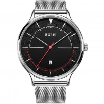 Montre Burei minimaliste unisexe quartz cadran noir maille