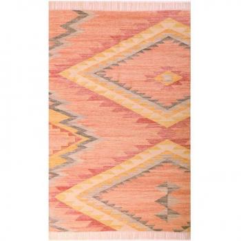 TOM TAILOR HOME Teppich »Vintage ZigZag«, rechteckig, 5 mm Höhe, handgewebt, mit Fransen, Boho-Style beere
