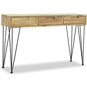 Dulfim Console Table 3 Drawers Solid Teak Wood Wrought Iron Legs