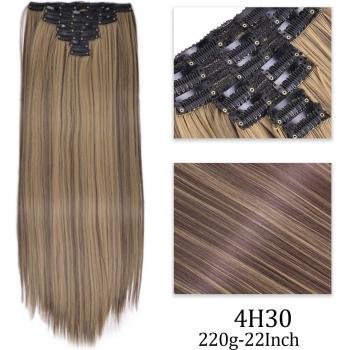 Extensiones de pelo falso largas y lisas, 220 gramos, 22 de largo, paquete de 7, color café y cereza, resistentes al calor, contiene 16 pinzas