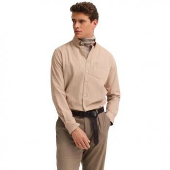 Modernes Freizeithemd Bugatti – Langarm, Button‑Down Kragen, beige, M