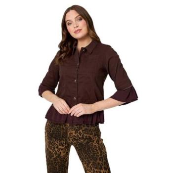 Izabel London Women's Brown Flared Sleeve Shirt with Frill – 10