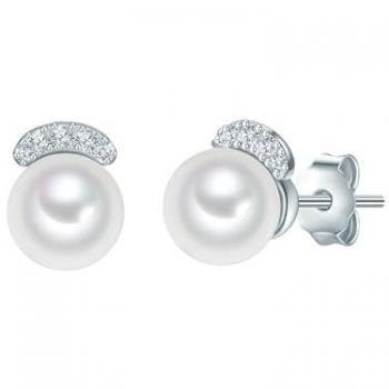 Valero Perlen-Ohrstecker aus 925 Sterling Silber mit Zirkonia und Süßwasser-Zuchtperle