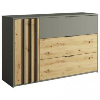 Commode contemporaine 3 tiroirs et 1 porte IZO gris anthracite et chêne clair