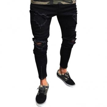 Pantalon crayon homme noir déchiré avec patchs