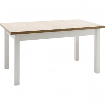 Esstisch in Weiß mit Eiche-Applikationen, 160 cm