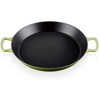 Enamelled Cast Iron Paella Pan by Le Creuset, 34 cm, Color: Kiwi, Suitable for All Hob Types Including Induction