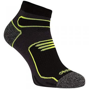 Avento 74OS Men's Sports Ankle Socks, Black/Fluorescent Yellow, Size 43-46