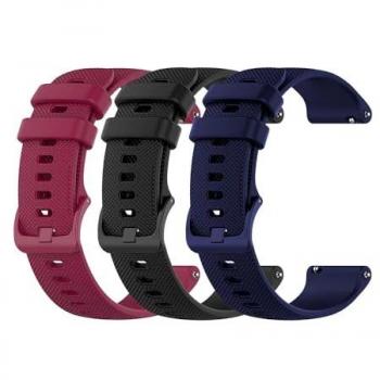 Correas de Silicona para Smartwatch, Pack de 3, 20mm, Negro/Azul Oscuro/Burdeos