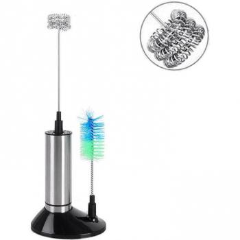 3-Spring Whisk Stainless Steel Electric Milk Frother with Cleaning Brush