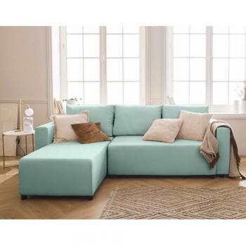 Canapé D'Angle Regala 4 Places Convertible – Bleu Ciel, Tissu et Coffre