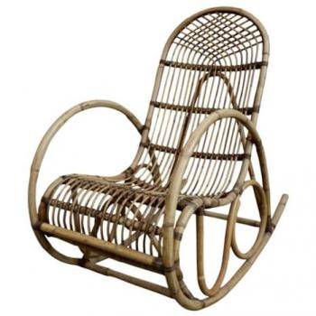 Fauteuil à bascule en rotin marron authentique