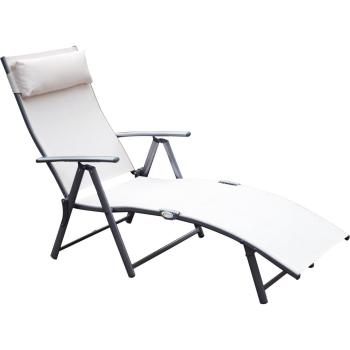 Outsunny Sedie Sdraia da Giardino lettino prendisole pieghevole arredamento giardino Piscina Pieghevole Schienale Regolabile, Crema Bianco Aosom