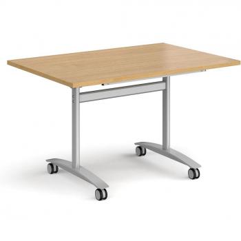 Rectangular Deluxe Fliptop Meeting Table with Silver Frame 1200mm x 800mm – Oak