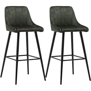 2x Barstuhl Samt Vintage Grün gepolstert mit Lehne