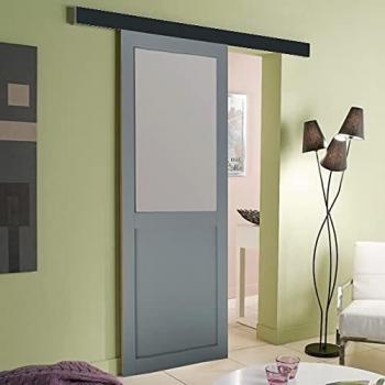 Porta corredizo Athena Atelier Gris Claro 73 cm con rail de aluminio y dos cojinetes