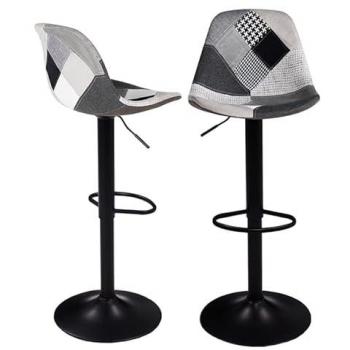 Paquete de 2 taburetes de bar KARL patchwork negro, gris y blanco con patas negras