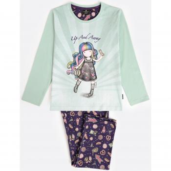 Pijama de niña Santoro de manga larga en color verde agua