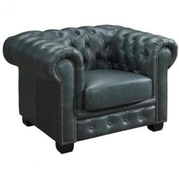 Sillón Chesterfield Verde Gris Piel Búfalo Brenton