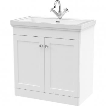 Freestanding Bathroom Vanity with Single Door and Vitreous China Top in Satin White (Nuie Classique, 800mm)