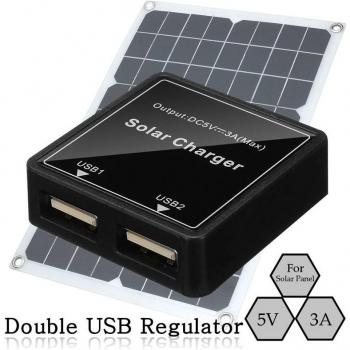 Regulador Solar USB 5‑20 V a 5 V 3 A con Caja de Cable y Doble Entrada