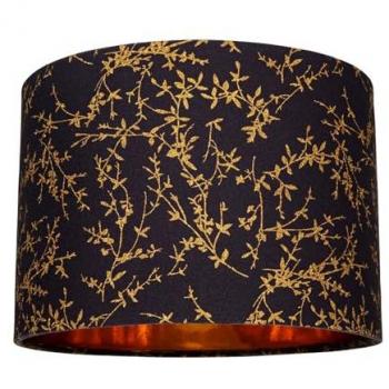 Modern Black Cotton Fabric 12 Lamp Shade with Gold Foil Floral Decoration Suitable for Table or Ceiling Usage | 30cm Diameter | 60w Maximum