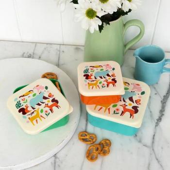 Rex London Lunchbox Woodland 3er-Set, BPA-frei, Kunststoff